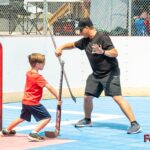 Gardien de but Dek Hockey jeune  avec Coach et positionnement du bloqueur et du gant
